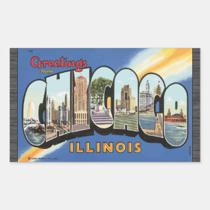 Greetings From Chicago Illinois, Vintage Rectangular Sticker