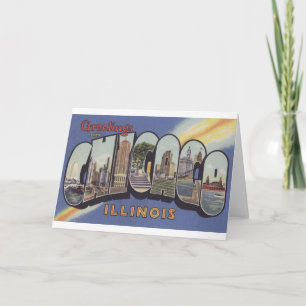 Greetings from Chicago Large Letter vintage theme Card
