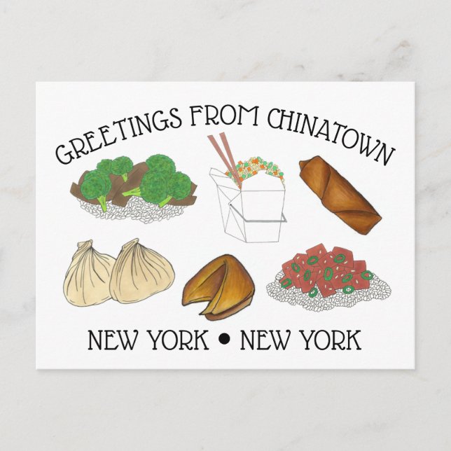 Greetings from Chinatown New York City NYC Foods Postcard (Front)