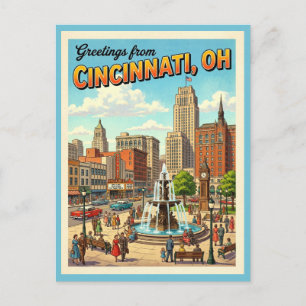 Greetings From Cincinnati Ohio Fountain Square Postcard