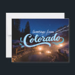 Greetings from Colorado – Night Hot Springs Postcard<br><div class="desc">Send cosy vibes from the Rockies with this Colorado postcard featuring a starry night sky and glowing mountain hot springs. Perfect for winter travelers,  nature lovers,  and postcard collectors who love the warmth of the wild.</div>
