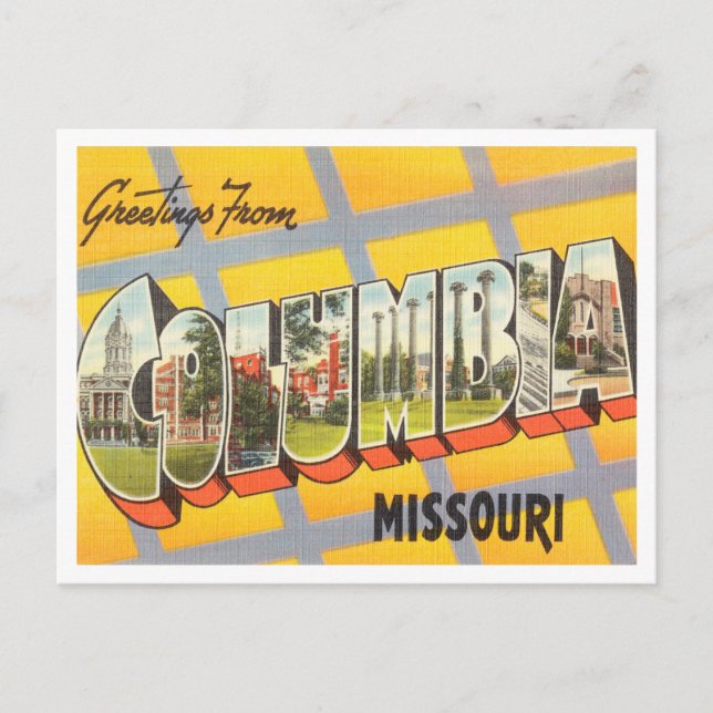 Greetings from Columbia, Missouri Vintage Travel Postcard (Front)