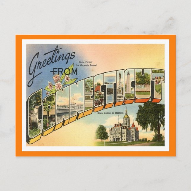 Greetings From Connecticut Vintage Postcard (Front)
