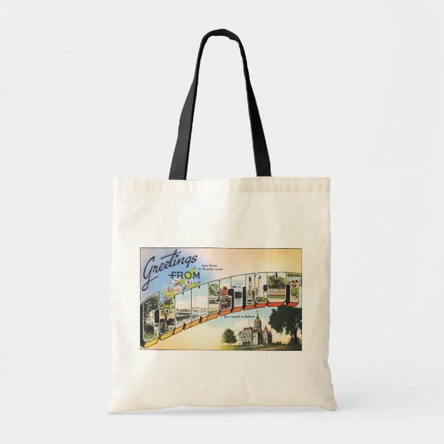 Greetings From Connecticut, Vintage Tote Bag (Front)