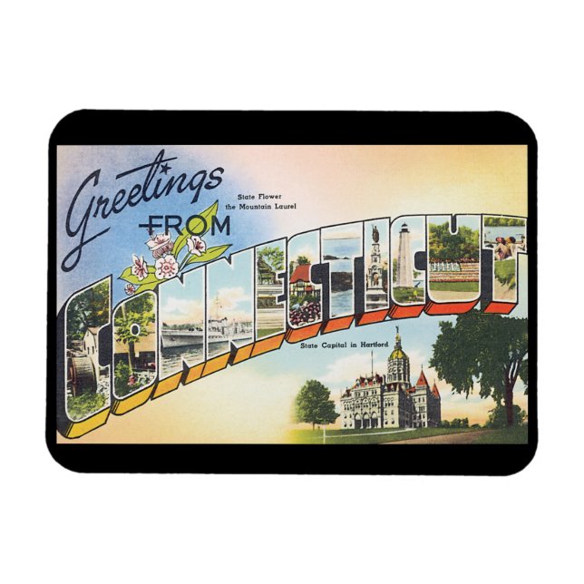 Greetings from Connecticut_Vintage Travel Poster Magnet (Horizontal)