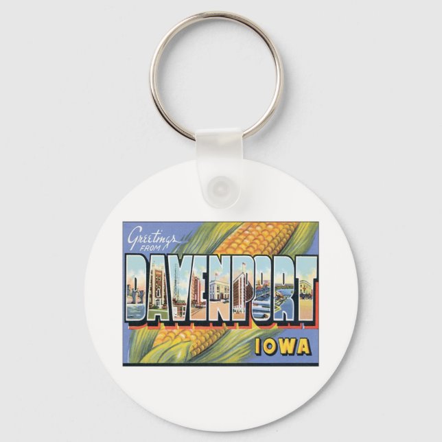 Greetings From Davenport Iowa Key Ring (Front)