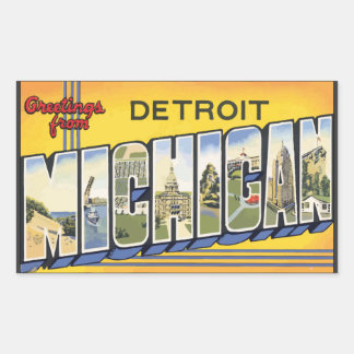 Greetings From Detroit Michigan, Vintage Rectangular Sticker