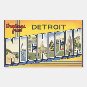 Greetings From Detroit Michigan, Vintage Rectangular Sticker