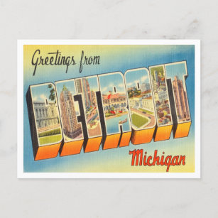 Greetings from Detroit, Michigan Vintage Travel Postcard