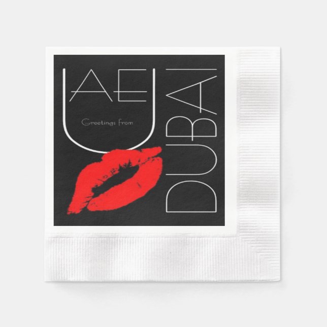 Greetings from Dubai UAE Red Lipstick Kiss Napkin (Front)