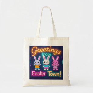 Greetings from Easter Town Colourful Bunnies Tote Bag