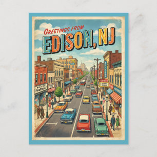 Greetings From Edison NJ Vintage Style Postcard