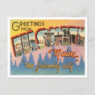 Greetings from Ellsworth, Maine Vintage Travel Postcard