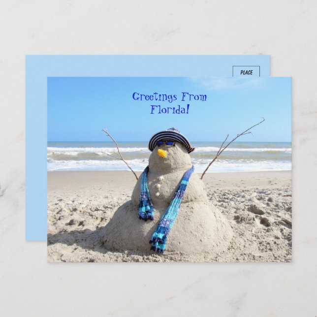 Greetings From Florida Beach Snowman  Postcard (Front/Back)