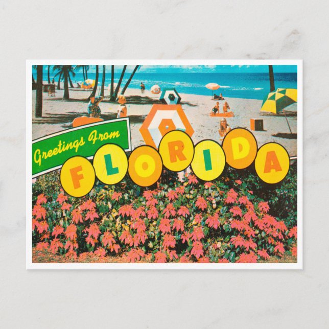 Greetings from Florida Beach Vintage Travel Postcard (Front)