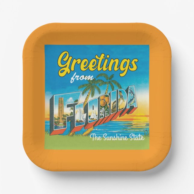 Greetings from Florida colourful vintage Paper Plate (Front)