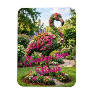 Greetings from Florida Tropical Flamingo Topiary Magnet