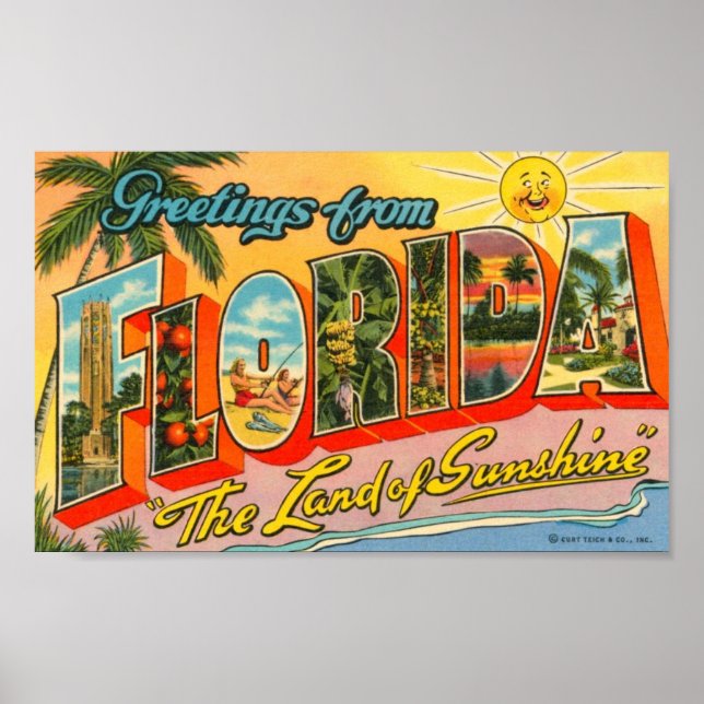 Greetings From Florida Vintage Postcard Poster (Front)