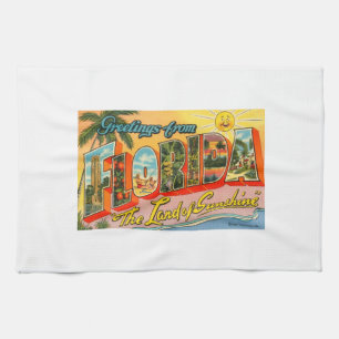 Greetings From Florida Vintage Postcard Tea Towel