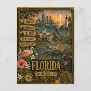 Greetings From Florida Vintage Retro Art Postcard