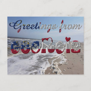 Greetings from Georgia State Flag Hearts USA Postcard