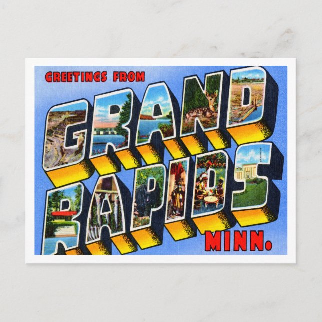 Greetings from Grand Rapids, Minnesota Travel Postcard (Front)