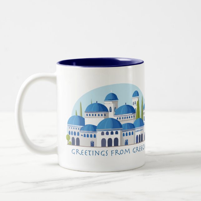 Greetings from Greece Retro Two-Tone Coffee Mug (Left)