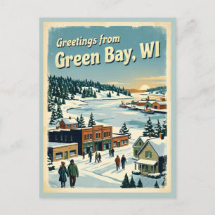 Greetings From Green Bay WI Retro Vintage Postcard