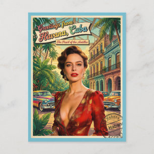 Greetings from Havana Cuba Vintage Postcard