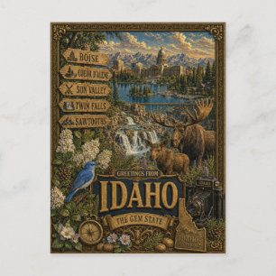 Greetings From Idaho Vintage Retro Art Postcard