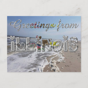 Greetings from Illinois State Flag Hearts USA Postcard