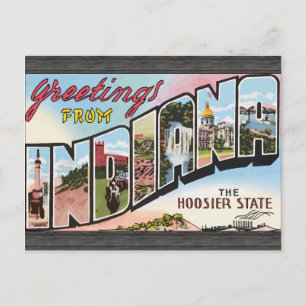 Greetings From Indiana The Hoosier State, Vintage Postcard