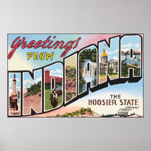 Greetings From Indiana The Hoosier State, Vintage Poster