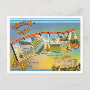 Greetings from Indiana Vintage Travel Postcard