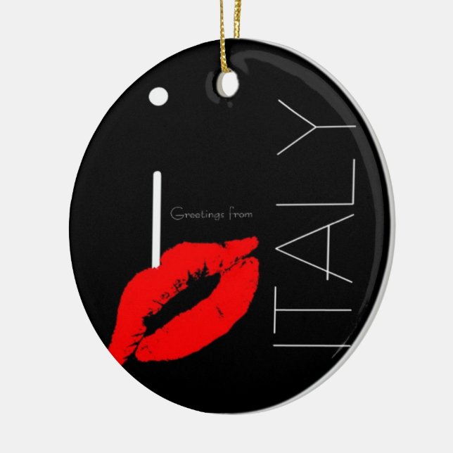 Greetings from Italy Red Lipstick Love Kiss Ceramic Tree Decoration (Left)