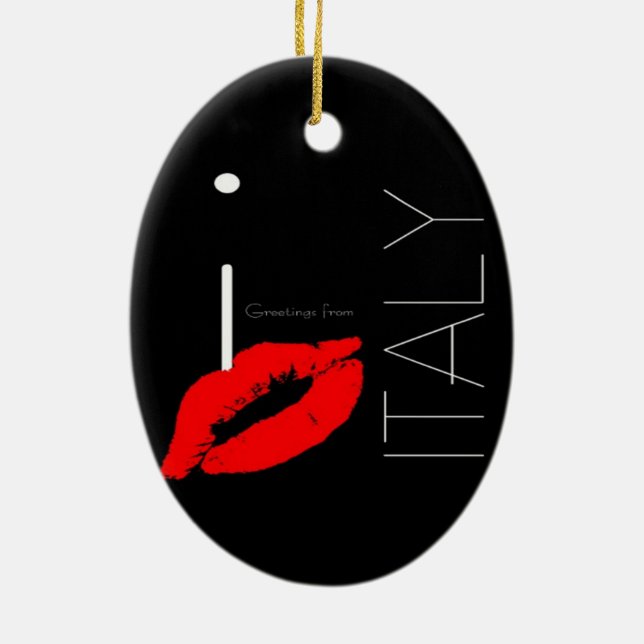 Greetings from Italy Red Lipstick Love Kiss Ceramic Tree Decoration (Back)