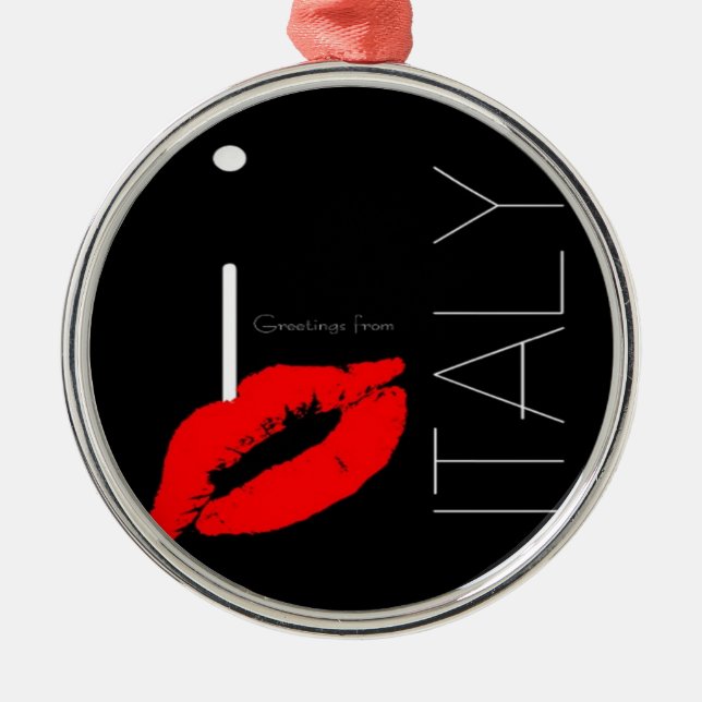Greetings from Italy Red Lipstick Love Kiss Metal Tree Decoration (Front)