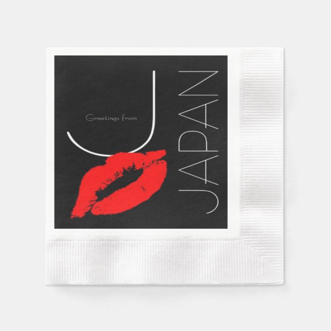 Greetings from Japan Japanese Red Lipstick Kiss Napkin (Front)