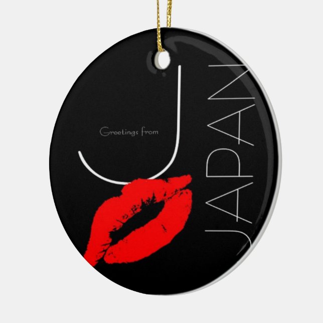 Greetings from Japan Red Lipstick Kiss Black Ceramic Tree Decoration (Left)