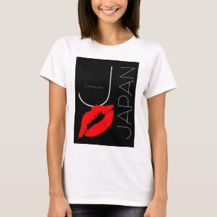 Greetings from Japan Red Lipstick Kiss Black T-Shirt