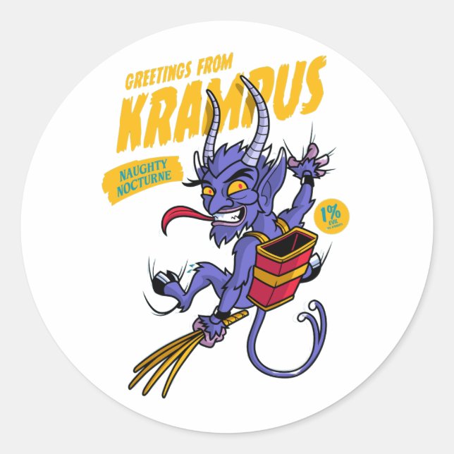 Greetings from Krampus Classic Round Sticker (Front)