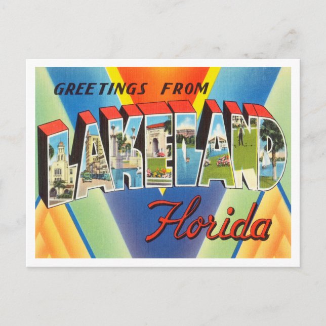 Greetings from Lakeland, Florida Vintage Travel Postcard (Front)