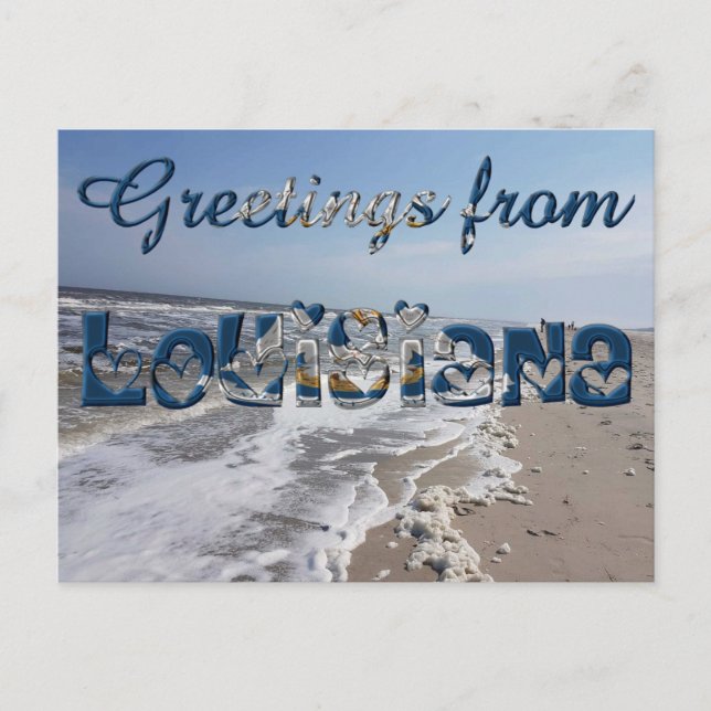 Greetings from Louisiana State Flag Hearts USA Postcard (Front)