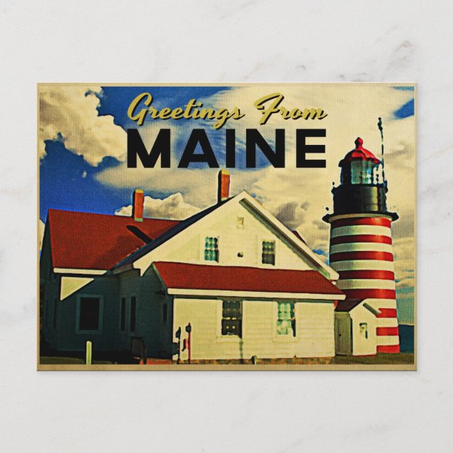 Greetings From Maine Lighthouse Postcard (Front)