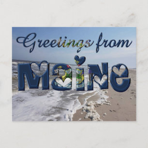 Greetings from Maine State Flag Hearts USA Postcard