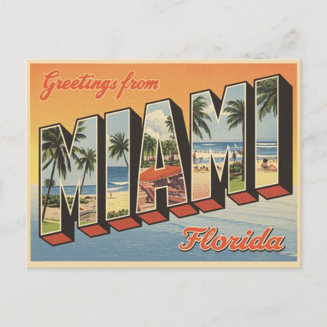Greetings from Miami Florida Vintage Postcard (Front)