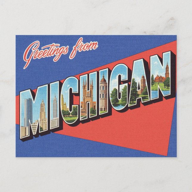 Greetings from Michigan Vintage Postcard (Front)