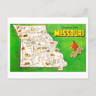 Greetings from Missouri Vintage Map Postcard