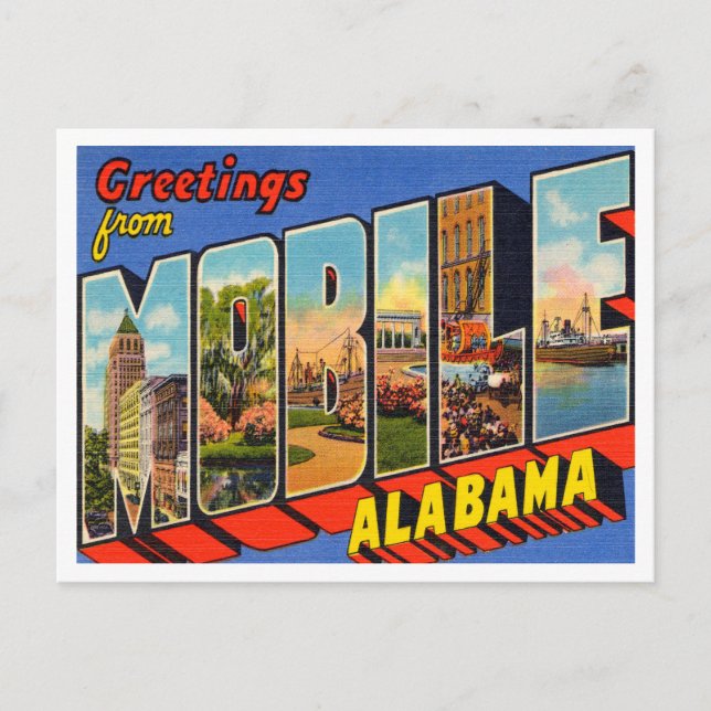 Greetings from Mobile, Alabama Vintage Travel Postcard (Front)