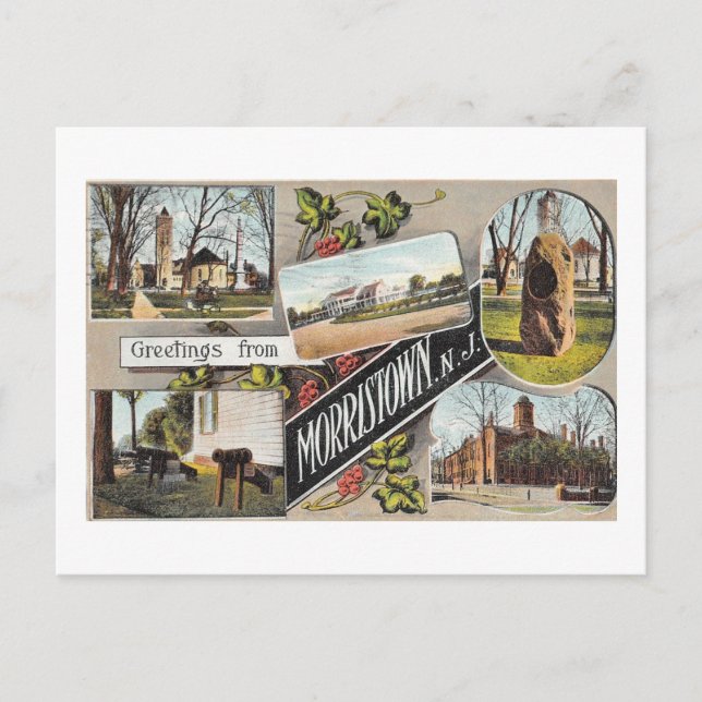 Greetings from Morristown NJ Vintage Style Postcard (Front)